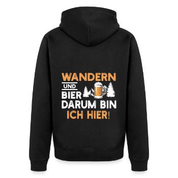 Wandern und Bier darum bin ich hier - Unisex Premium Bio Zip Hoodie - Schwarz - Hinten - Nico (187cm)