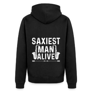Funny Saxiest Man Saxophonist Saxophone - Unisex Premium Bio Zip Hoodie - Schwarz - Hinten - Nico (187cm)