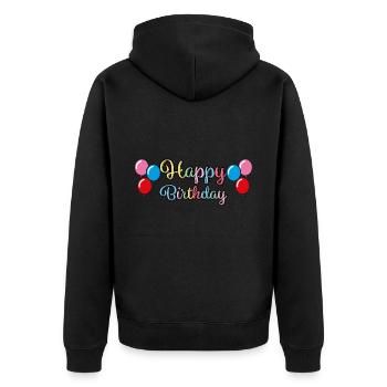 Happy Birthday Greetings - Unisex Premium Organic Zip Hoodie - black - Back - Nico (187cm)