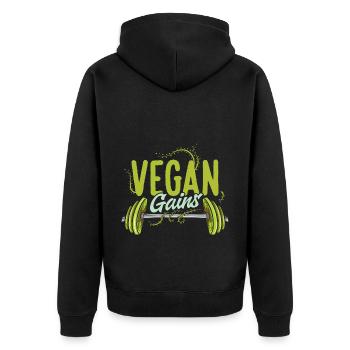 Vegan Gains Vegetarian Bodybuilder Veggie - Unisex Premium Organic Zip Hoodie - black - Back - Nico (187cm)