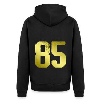 85 Zahl Trikot - Unisex Premium Bio Zip Hoodie - Schwarz - Hinten - Nico (187cm)