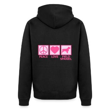 Field Spaniel Mom Mama Frauchen Peace Love Spruch - Unisex Premium Bio Zip Hoodie - Schwarz - Hinten - Nico (187cm)