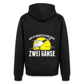 Was ist besser als eine Gans? Zwei Gänse - Unisex Premium Bio Zip Hoodie - Schwarz - Hinten - Nico (187cm)