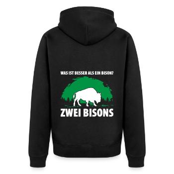 Was ist besser als ein Bison? Zwei Bisons - Unisex Premium Bio Zip Hoodie - Schwarz - Hinten - Nico (187cm)