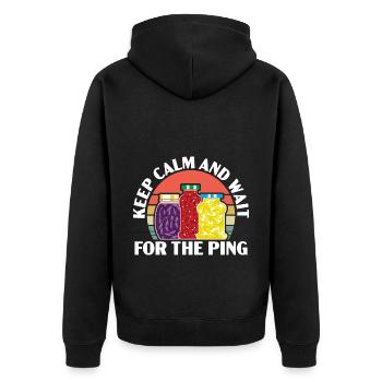 Ruhig bleiben und auf das Klingeln warten Lebensmi - Unisex Premium Bio Zip Hoodie - Schwarz - Hinten - Nico (187cm)
