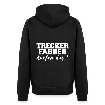 Treckerfahrer Dürfen Das! Trecker Trekker Landwirt - Unisex Premium Bio Zip Hoodie - Schwarz - Hinten - Nico (187cm)