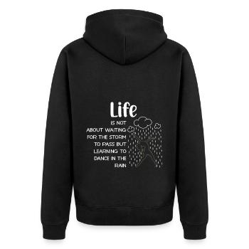 Das Leben Besteht Nicht Darin, Darauf Zu Warten, - Unisex Premium Bio Zip Hoodie - Schwarz - Hinten - Nico (187cm)
