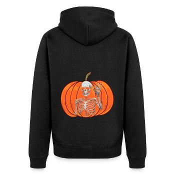 Kürbis Oktober Geist Spuk Halloween Skelett - Unisex Premium Bio Zip Hoodie - Schwarz - Hinten - Nico (187cm)