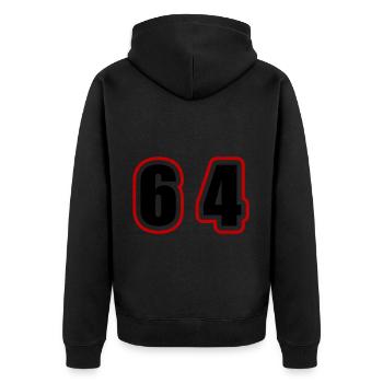 64 Number College - Unisex Premium Organic Zip Hoodie - black - Back - Nico (187cm)
