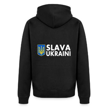 Slava ukraini - Unisex Premium Organic Zip Hoodie - black - Back - Nico (187cm)