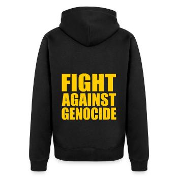 Fight against genocide - Unisex Premium Bio Zip Hoodie - Schwarz - Hinten - Nico (187cm)