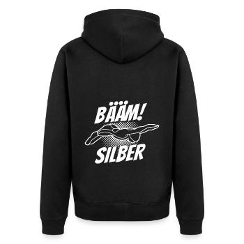 Silber Schwimmer Prüfung Silber Schwimmabzeichen - Unisex Premium Bio Zip Hoodie - Schwarz - Hinten - Nico (187cm)