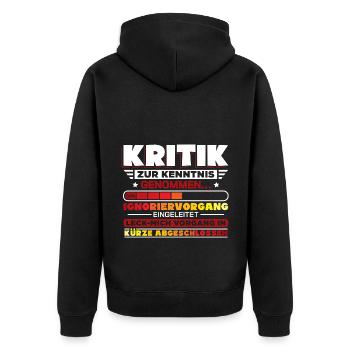 Kritik zur Kenntnis genommen - Unisex Premium Bio Zip Hoodie - Schwarz - Hinten - Nico (187cm)