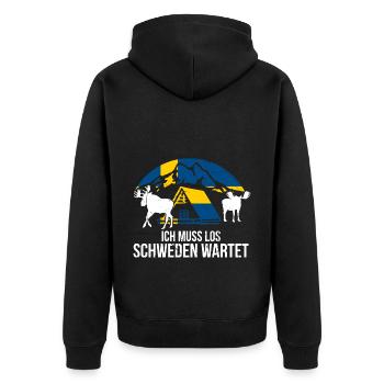 Ich Muss Los Schweden Wartet Schweden Geschenk - Unisex Premium Bio Zip Hoodie - Schwarz - Hinten - Nico (187cm)