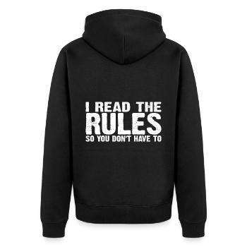 I Read The Rules So You Don't Have To 7 - Unisex Premium Organic Zip Hoodie - black - Back - Nico (187cm)