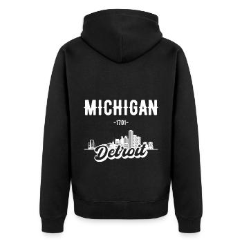 Detroit Michigan Skyline Geschenk - Unisex Premium Bio Zip Hoodie - Schwarz - Hinten - Nico (187cm)
