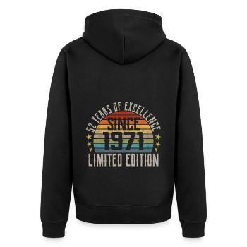 Limited Edition 1971 Geschenk Zum 52. Geburtstag - Unisex Premium Bio Zip Hoodie - Schwarz - Hinten - Nico (187cm)