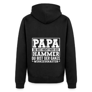 Papa du bist der Hammer - Unisex Premium Bio Zip Hoodie - Schwarz - Hinten - Nico (187cm)
