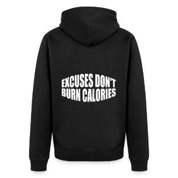 Excuses Don't Burn Calories 4 - Unisex Premium Organic Zip Hoodie - black - Back - Nico (187cm)