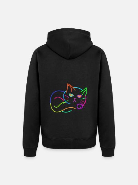 regnbue, kat, farverig, farverig, børn - Premium økologisk unisex-hættejakke - sort