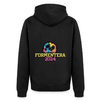 Formentera 2024 Travel Holidays - Unisex Premium Organic Zip Hoodie - black - Back - Nico (187cm)