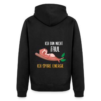 Ich bin Nicht Faul Ich Spare Energie Faultier - Unisex Premium Bio Zip Hoodie - Schwarz - Hinten - Nico (187cm)