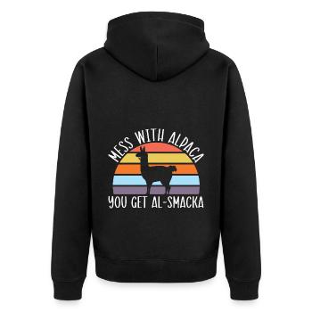Mit Alpakas spielen Sie Al-Smacka Llama-Liebhaber - Unisex Premium Bio Zip Hoodie - Schwarz - Hinten - Nico (187cm)