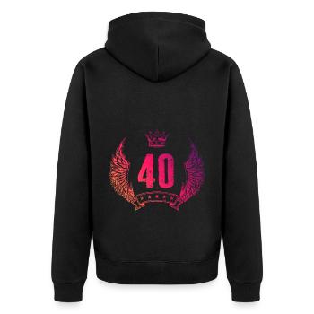 40 Zahl Krone - Unisex Premium Bio Zip Hoodie - Schwarz - Hinten - Nico (187cm)