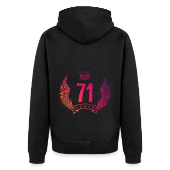71 Zahl Krone - Unisex Premium Bio Zip Hoodie - Schwarz - Hinten - Nico (187cm)