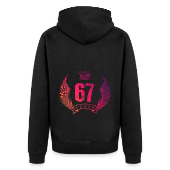 67 Number crown - Unisex Premium Organic Zip Hoodie - black - Back - Nico (187cm)