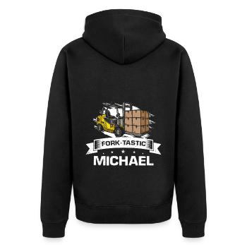 Gabelstaplerfahrer und Lagerhaus Gabestaplerfahrer - Unisex Premium Bio Zip Hoodie - Schwarz - Hinten - Nico (187cm)