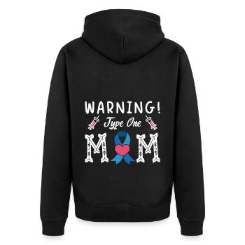 Warning Type One Mom Diabetes Type 1 Mother - Unisex Premium Bio Zip Hoodie - Schwarz - Hinten - Nico (187cm)