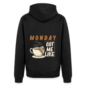 Funny Coffee Sloth Women Lazy - Unisex Premium Organic Zip Hoodie - black - Back - Nico (187cm)