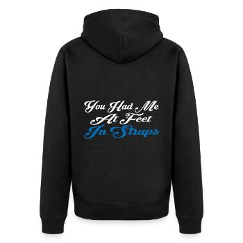 You Had Me At Feet In Straps 16 - Unisex Premium Bio Zip Hoodie - Schwarz - Hinten - Nico (187cm)