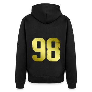 98 Zahl Trikot - Unisex Premium Bio Zip Hoodie - Schwarz - Hinten - Nico (187cm)