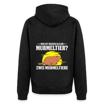 Was ist besser als ein Murmeltier? Zwei - Unisex Premium Bio Zip Hoodie - Schwarz - Hinten - Nico (187cm)