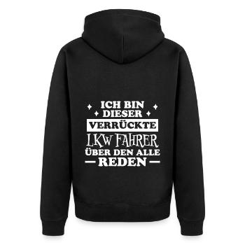 LKW Fahrer Fun Lustiges Spruch LKW Fahrer Geschenk - Unisex Premium Bio Zip Hoodie - Schwarz - Hinten - Nico (187cm)