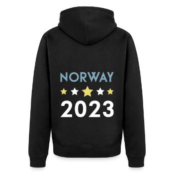 Norway 2023 Krone - Unisex Premium Bio Zip Hoodie - Schwarz - Hinten - Nico (187cm)