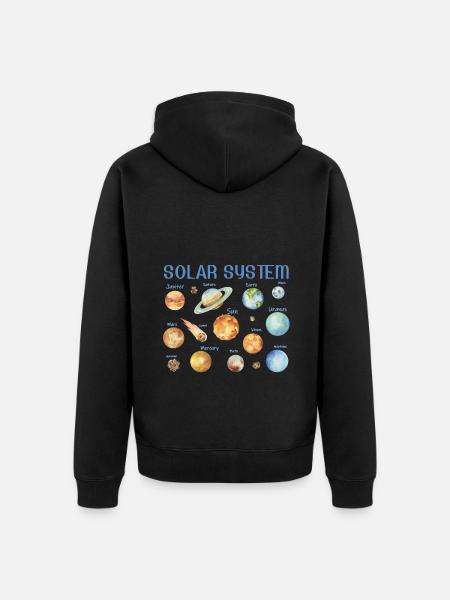 Aquarellwunder - Benanntes Sonnensystem - Unisex Premium Bio Zip Hoodie - Schwarz