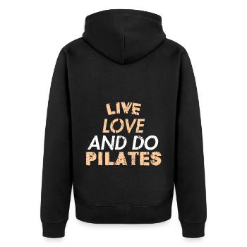 LIVE LOVE AND DO PILATES - Unisex Premium Bio Zip Hoodie - Schwarz - Hinten - Nico (187cm)