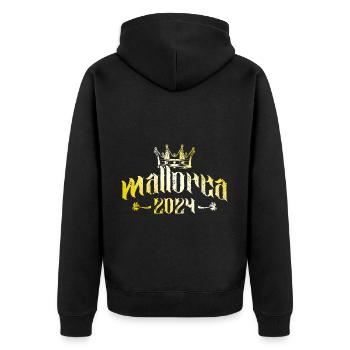Mallorca 2024 Gold - Unisex Premium Bio Zip Hoodie - Schwarz - Hinten - Nico (187cm)