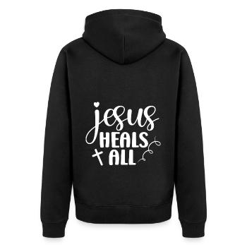 Jesus Gott Bibel Kirche Christlicher Glaube Glauben - Unisex Premium Bio Zip Hoodie - Schwarz - Hinten - Nico (187cm)