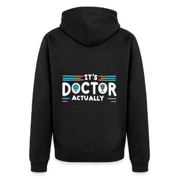 It's Doctor Actually 12 - Unisex Premium Bio Zip Hoodie - Schwarz - Hinten - Nico (187cm)