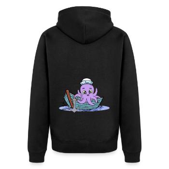 Krake Kraken Kinder Kind Boot Boote maritim - Unisex Premium Bio Zip Hoodie - Schwarz - Hinten - Nico (187cm)