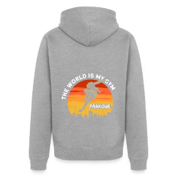 Parkour Le monde est ma salle de sport Parkour - Veste à capuche bio Premium Unisexe - gris chiné - Dos - Nico (187cm)