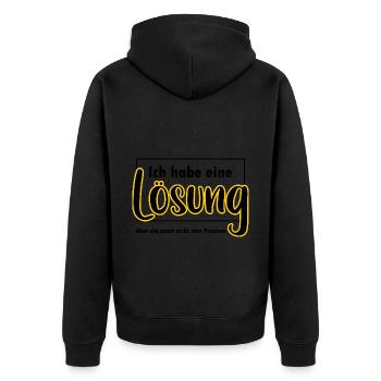 Ich habe eine Lösung lustiger Spruch - Unisex Premium Bio Zip Hoodie - Schwarz - Hinten - Nico (187cm)