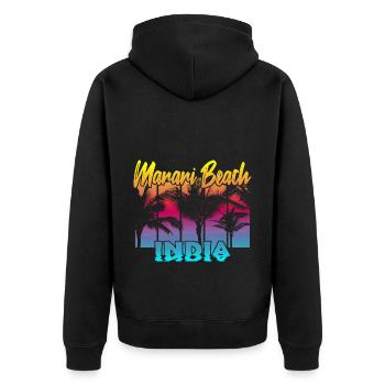 Marari Beach India - Unisex Premium Bio Zip Hoodie - Schwarz - Hinten - Nico (187cm)