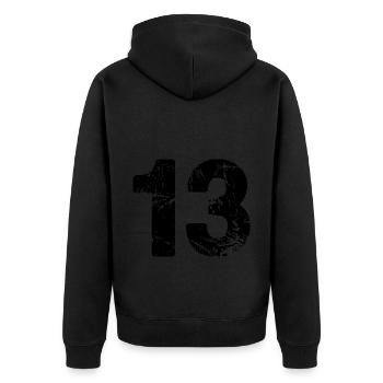 13 Zahl Trikot - Unisex Premium Bio Zip Hoodie - Schwarz - Hinten - Nico (187cm)