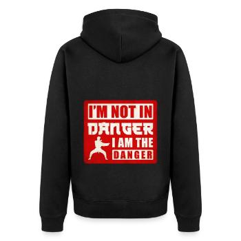 Karate Black Belt Gi Uniform I'M - Unisex Premium Bio Zip Hoodie - Schwarz - Hinten - Nico (187cm)
