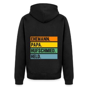 Hufbeschlagschmied Pferdeschmied Hufschmied - Unisex Premium Bio Zip Hoodie - Schwarz - Hinten - Nico (187cm)